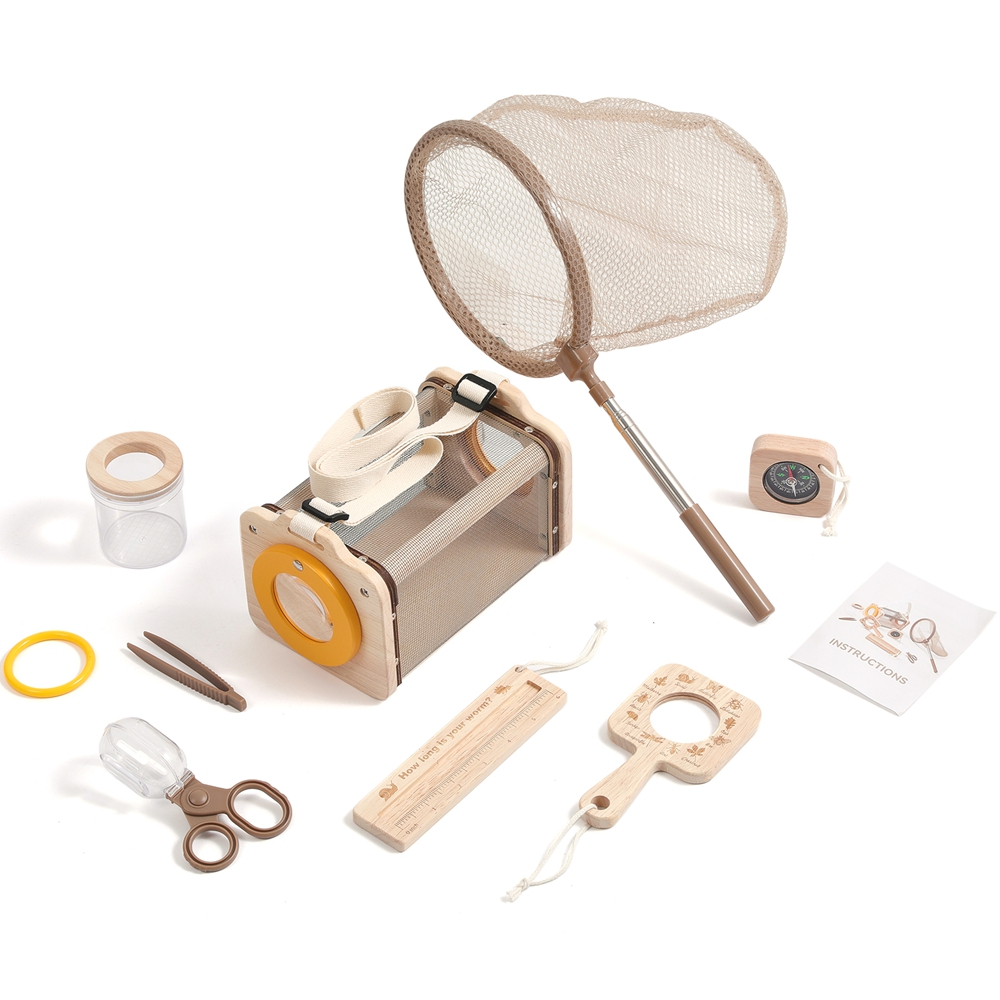 Kids Outdoor Explorer Set - ของเล่นเสริมพัฒนาการแบบมอนเตสซอรี่ ชุดผจญภัยกลางแจ้งสำหรับเด็ก ชุดสำรวจแมลง ใบไม้ ของเล่นไม้ ชุดเกมสำรวจป่า