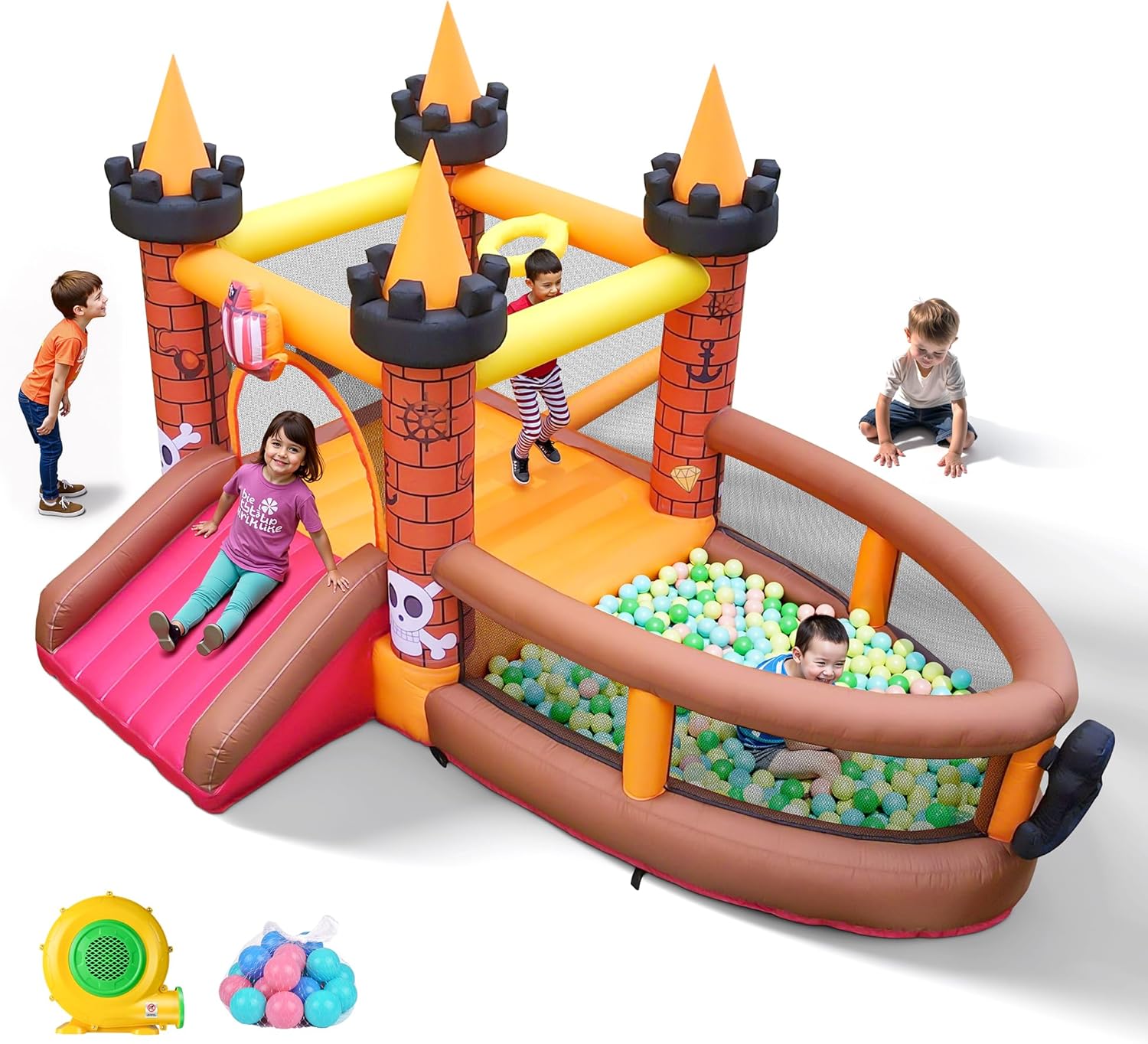 Kids Outdoor House - บ้านลมเป่าลมสำหรับเด็กอายุ 3-8 ปี: บ้านลมพร้อมสไลเดอร์ - บ้านลมเป่าลมพร้อมเครื่องเป่าลม
