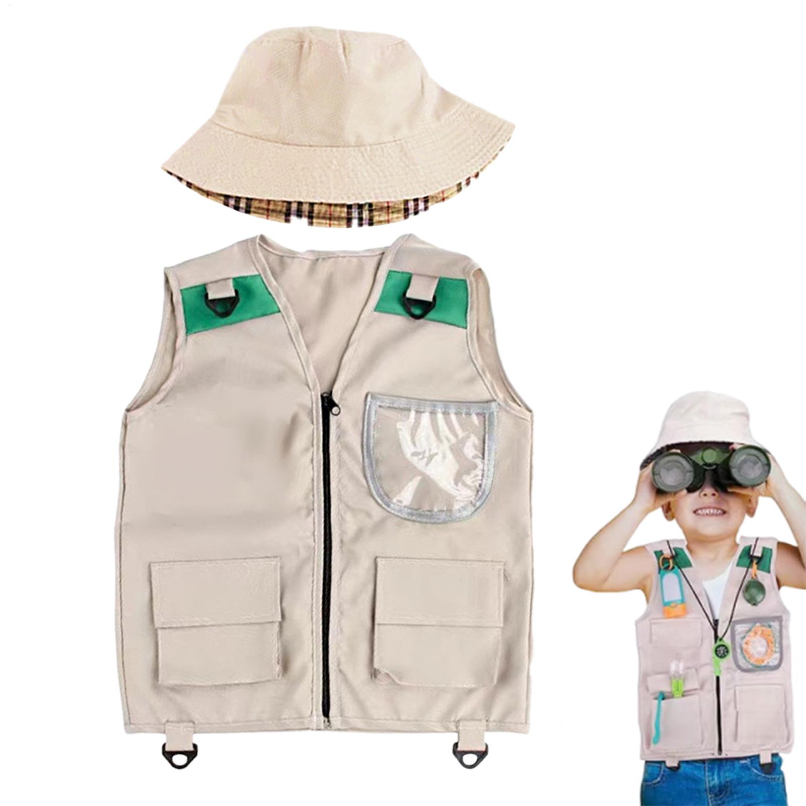 Kids Outdoor Explorer Set - ชุดนักสำรวจกลางแจ้งสำหรับเด็ก Safari, ชุดเสื้อกั๊กและหมวก, การผจญภัยในธรรมชาติในสวนหลังบ้าน, ชุดแต่งกายที่ซักได้สำหรับเด็กชายและเด็กหญิง