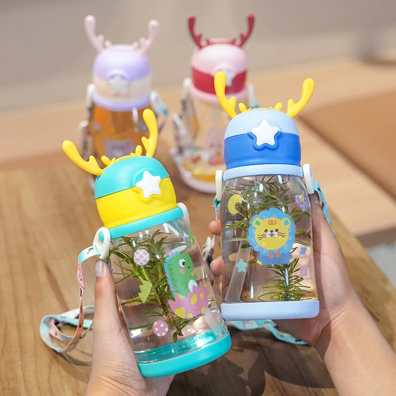 Outdoor Kid Friendly - 600ml เด็กถ้วย Sippy Antler การ์ตูนสร้างสรรค์เด็กถ้วยหลอดขวดน้ํารั่วกลางแจ้งถ้วยเด็ก