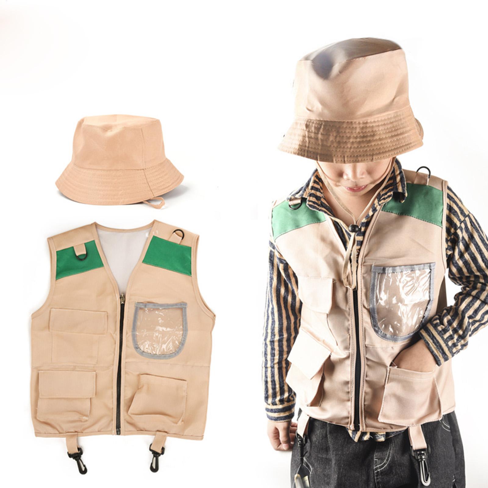 Kids Outdoor Explorer Set - ชุดหมวกและเสื้อกั๊กนักสำรวจสำหรับเด็ก ชุดเครื่องแต่งกายสำหรับเล่นบทบาทผจญภัยกลางแจ้ง ชุดเสื้อกั๊กผจญภัยสำหรับเด็กสำหรับตกปลา ตั้งแคมป์ และเดินป่า