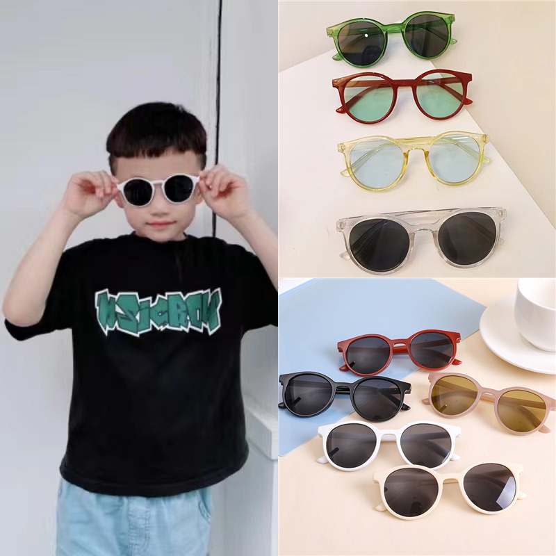 Kids Outdoor Frame - แว่นกันแดดเด็กแฟชั่นทรงกลมสีดำ เลนส์กัน UV400 สไตล์วินเทจ สำหรับเด็กชายและเด็กหญิง อายุ