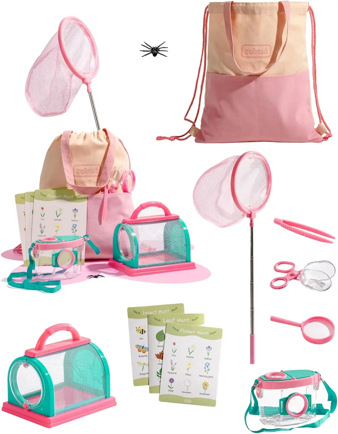 Kids Outdoor Explorer Set - Robotime explorer Kit Bug Catcher ชุดชุดเครื่องแต่งกายสีชมพูกลางแจ้งสํารวจชุดสําหรับ