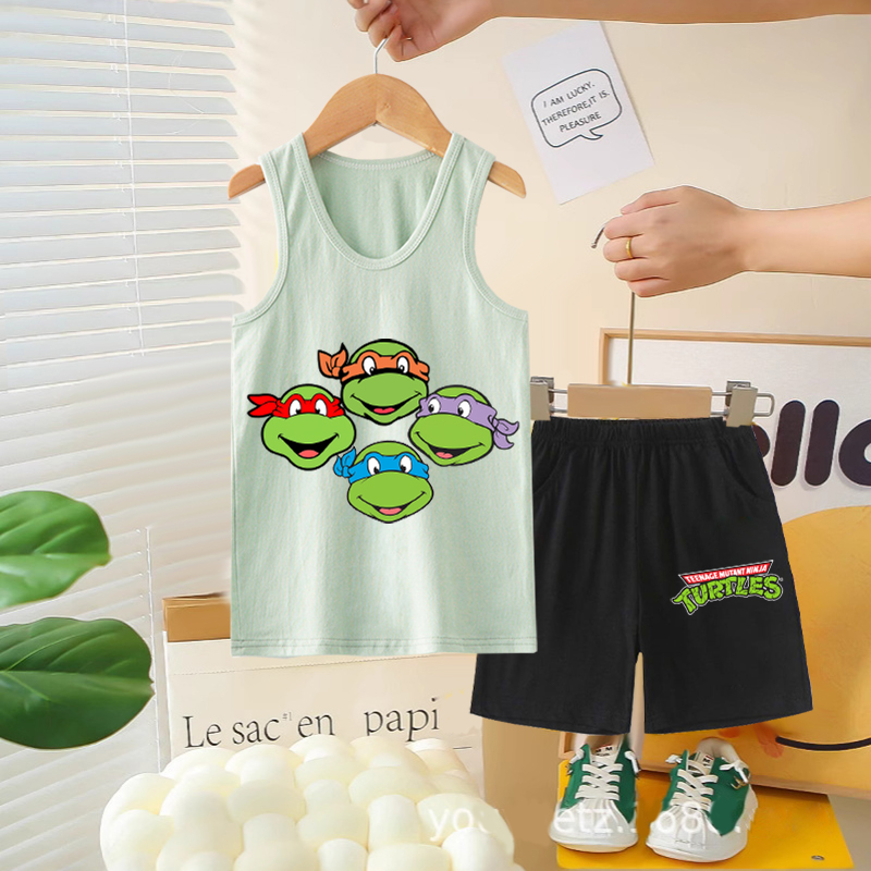 Kids Outdoor Ninja Set - เต่านินจาวัยรุ่นชุดเสื้อกั๊กกางเกงขาสั้นเด็กแฟชั่นพิมพ์ลายฤดูร้อนสวมใส่กลางแจ้งน่ารักการ์ตูนฮิปฮอปเสื้อผ้าวันเกิดเด็กชาย