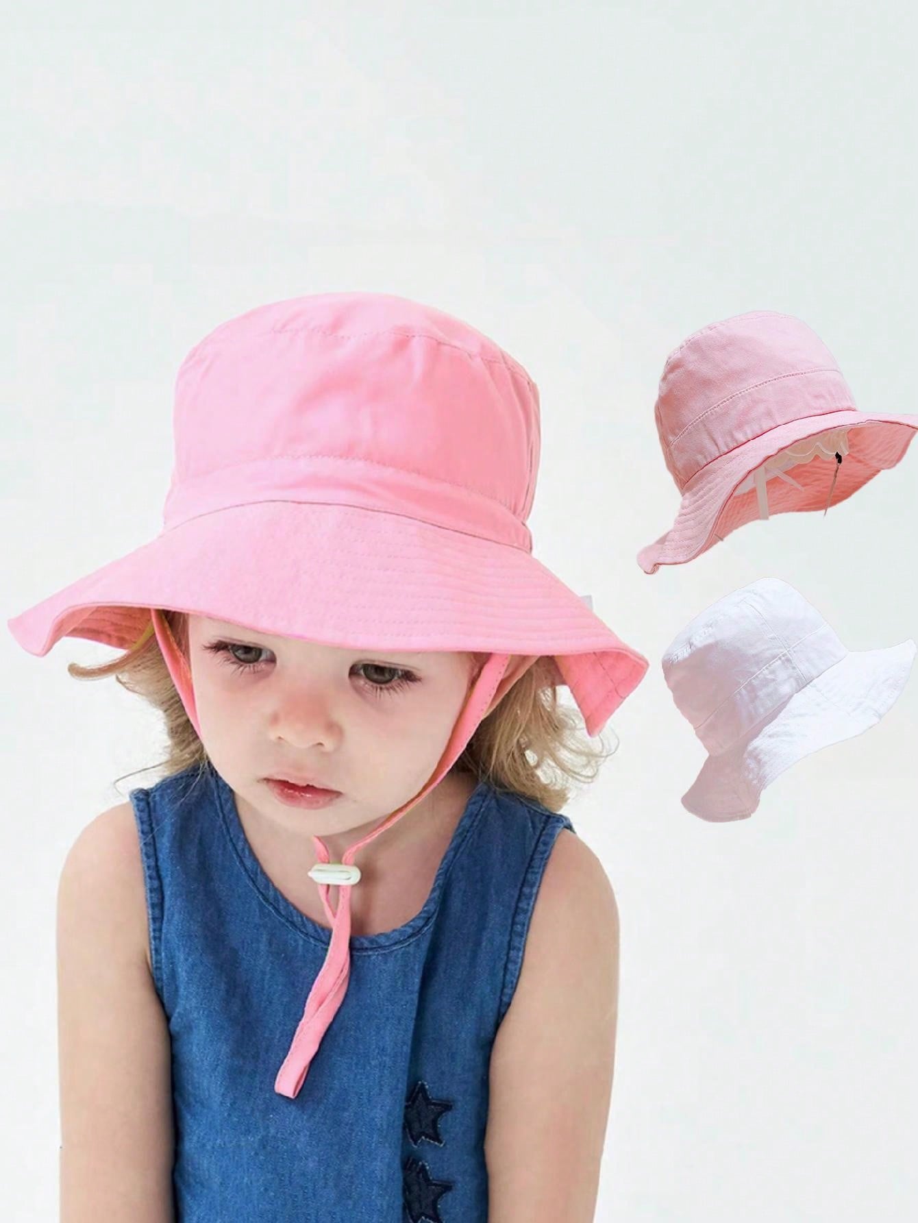 Kids Outdoor Hat - หมวกทรงแบนสีชมพู 1 ชิ้นสำหรับเด็กผู้หญิง 3-8 ปี, หมวกเด็กสไตล์เกาหลีพร้อมสายรัดปรับได้,