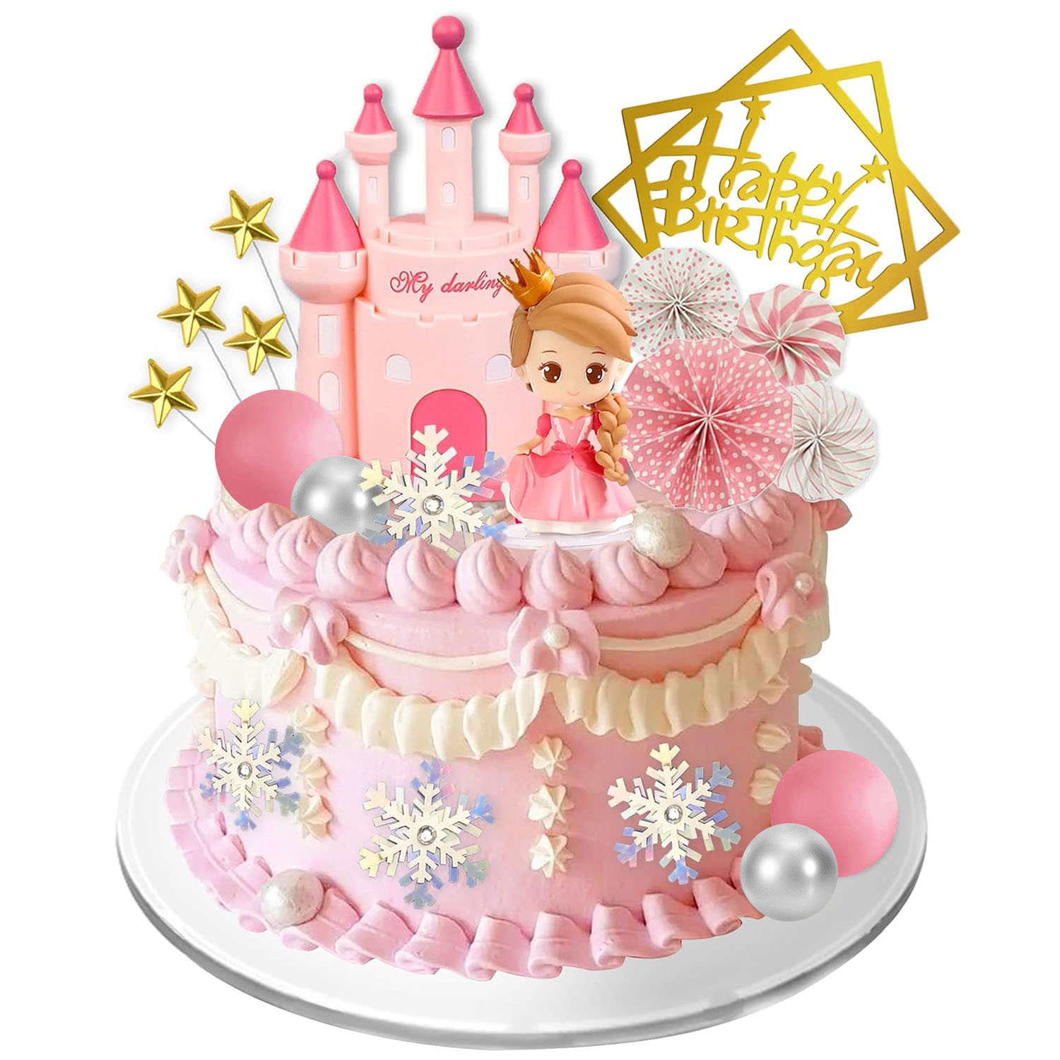 Kids Outdoor Merry Go Round - เจ้าหญิงเค้ก Topper ปราสาทเค้กตกแต่งสําหรับสาวเด็ก Happy Birthday theme
