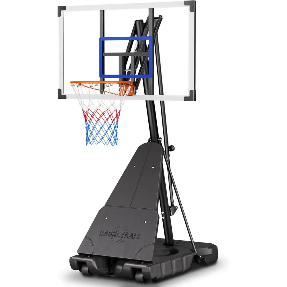 Basketball Hoop Outdoor - ห่วงบาสเก็ตบอลแบบพกพา 44 นิ้ว ทนทานต่อการแตกหัก สำหรับใช้งานกลางแจ้ง พร้อมห่วงปรับระดับได้และล้อเลื่อน
