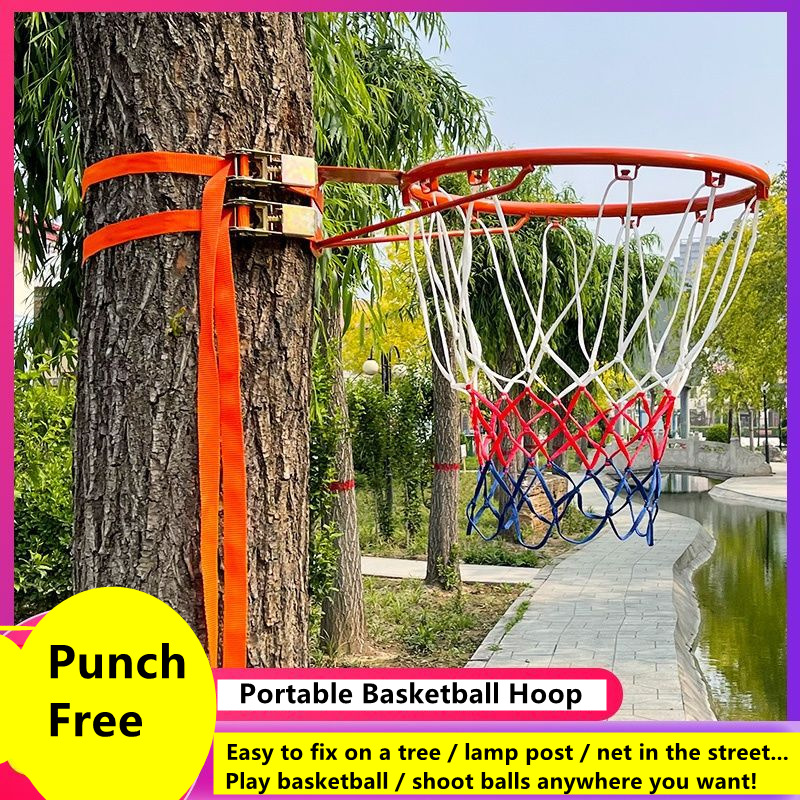 Kids Outdoor Frame - Punch-ฟรีบาสเกตบอล Hoop มาตรฐานเหล็กกรอบแบบพกพากลางแจ้งเกมปรับความสูงผู้ใหญ่เด็กหูตะกร้า No Ball 2กก.