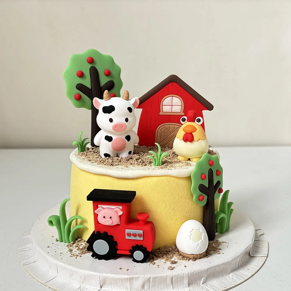 Kids Outdoor Merry Go Round - ชุดรูปแบบการอภิบาลตัวการ์ตูนสำหรับเด็กตกแต่งหน้าเค้กรูปสัตว์ในฟาร์มวัวหมูสุขสันต์วันเกิดเค้กท็อปเปอร์ของตกแต่งงานปาร์ตี้สำหรับเด็ก