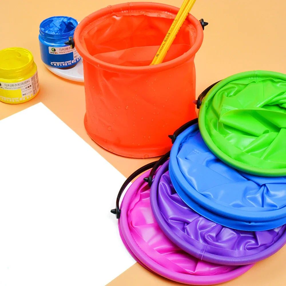 Kids Outdoor Water - ถังทรายชายหาดพับได้แบบพกพา ถังพับมือถือ อุปกรณ์ตกปลาชายหาด สระว่ายน้ำ ปากกาศิลปะ ของเล่นล้างมือ