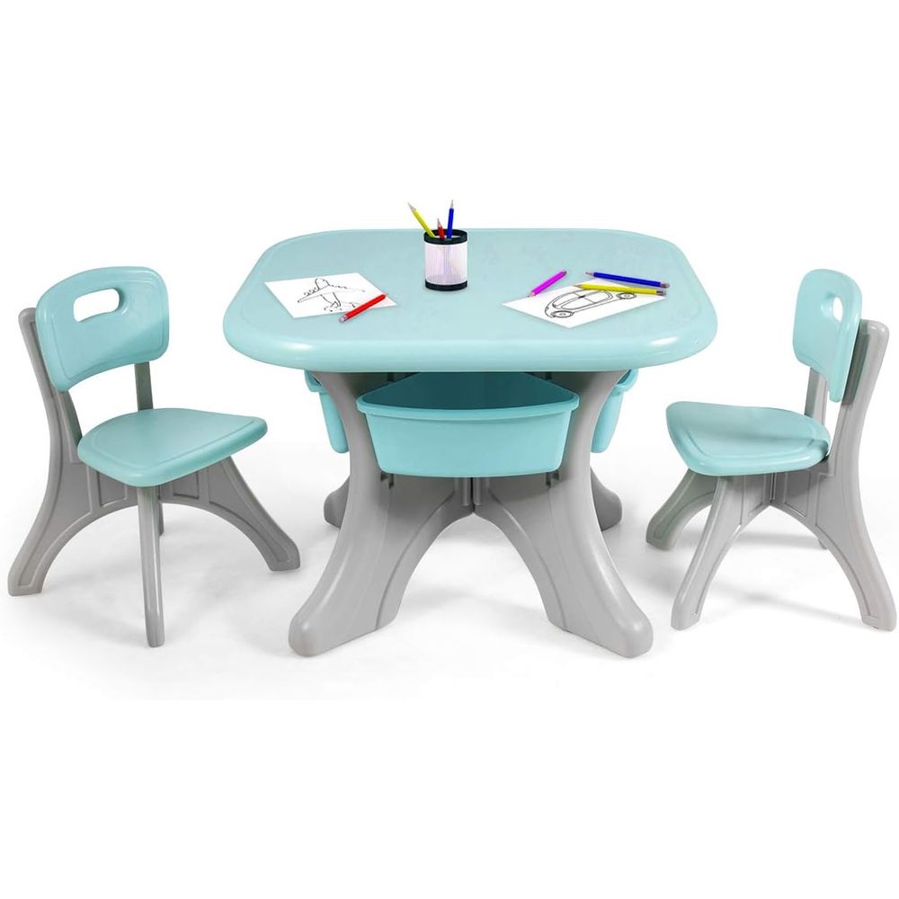 Kids Outdoor Table And Chair Set - โต๊ะและเก้าอี้สำหรับเด็ก ชุดโต๊ะกิจกรรม 3 ชิ้น พร้อมกล่องเก็บของแบบถอดได้ 4
