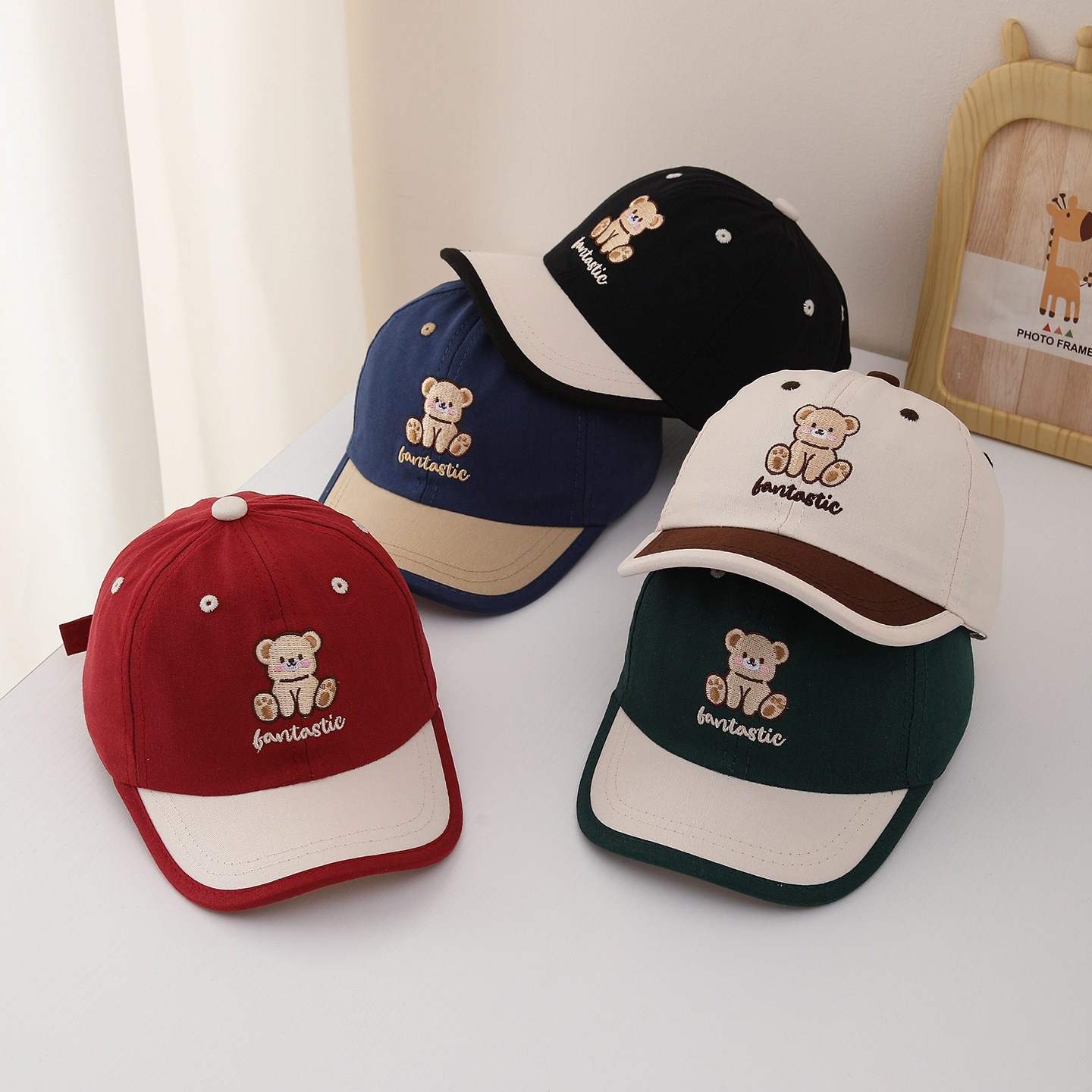 Kids Outdoor Hat - หมวกเบสบอลเด็ก 52 ซม. หมวกเด็กปักลายการ์ตูนหมี หมวกกันแดดเด็ก หมวกกันแดดสำหรับฤดูใบไม้ผลิและฤดูร้อน