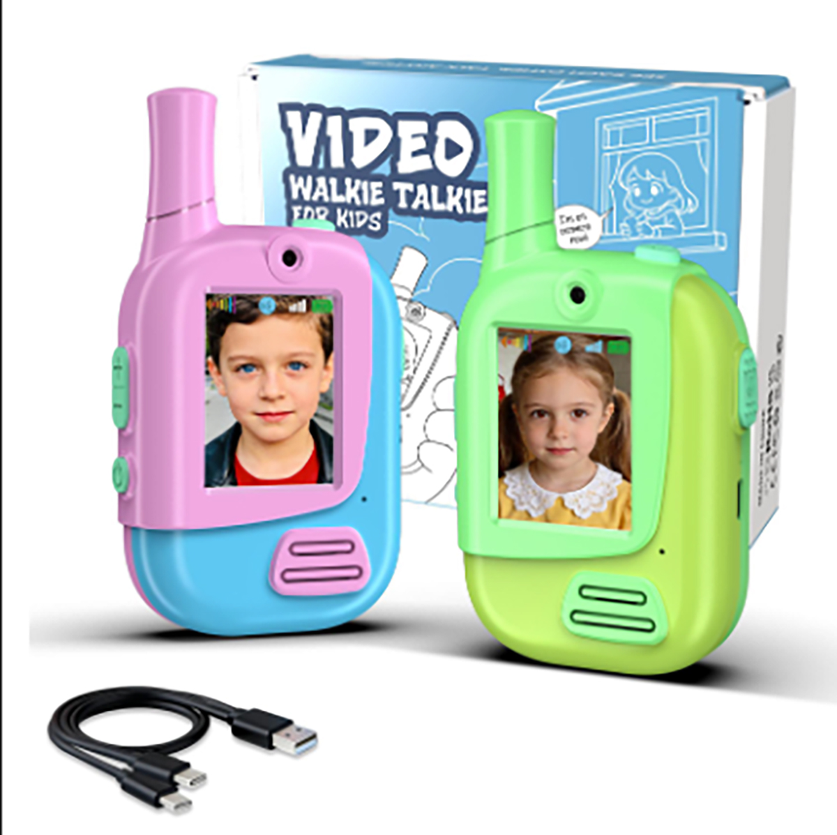 Kids Indoor Outdoor Games - เครื่องส่งรับวิทยุสำหรับเด็กแบบชาร์จไฟได้ 2 ชิ้น พร้อมฟังก์ชันเปลี่ยนเสียง 4 แบบ