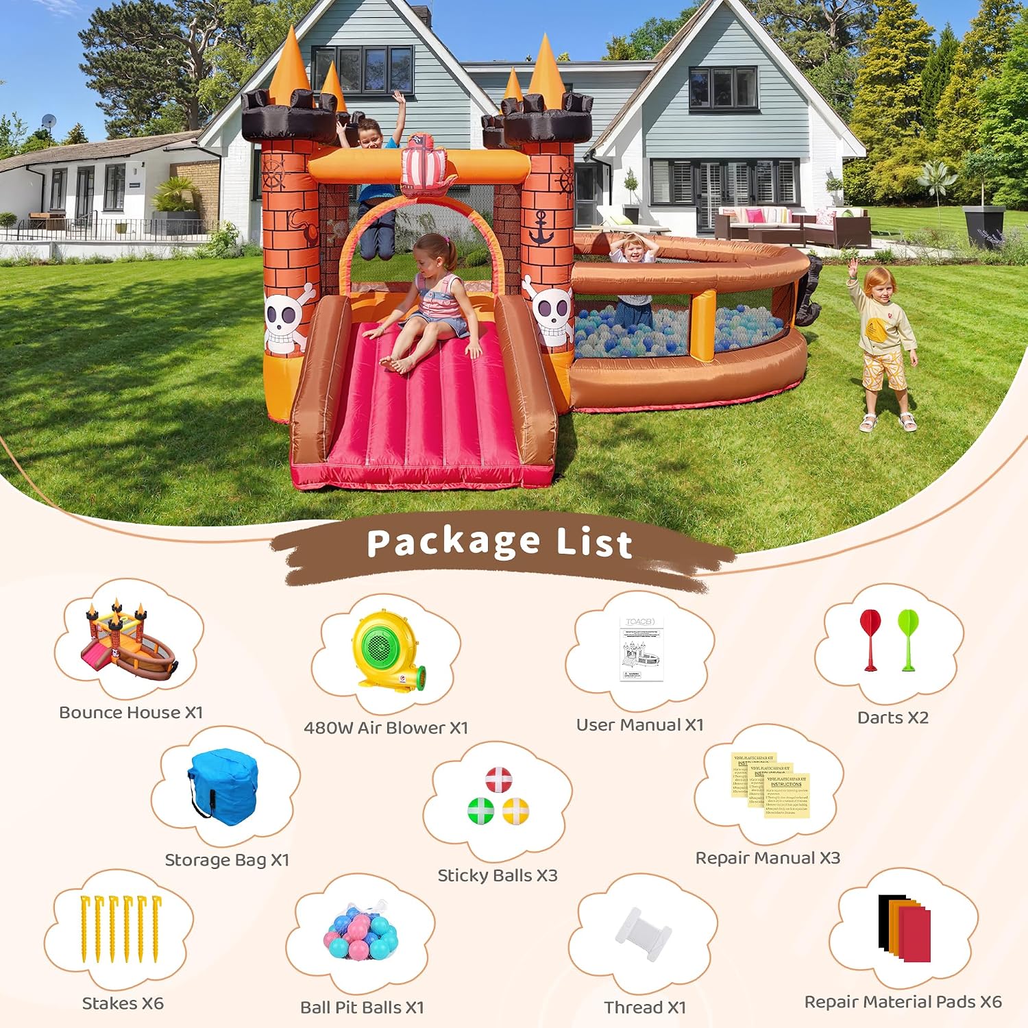 บ้านลมเป่าลมสำหรับเด็กอายุ 3-8 - Kids Outdoor House บทวิจารณ์และราคา