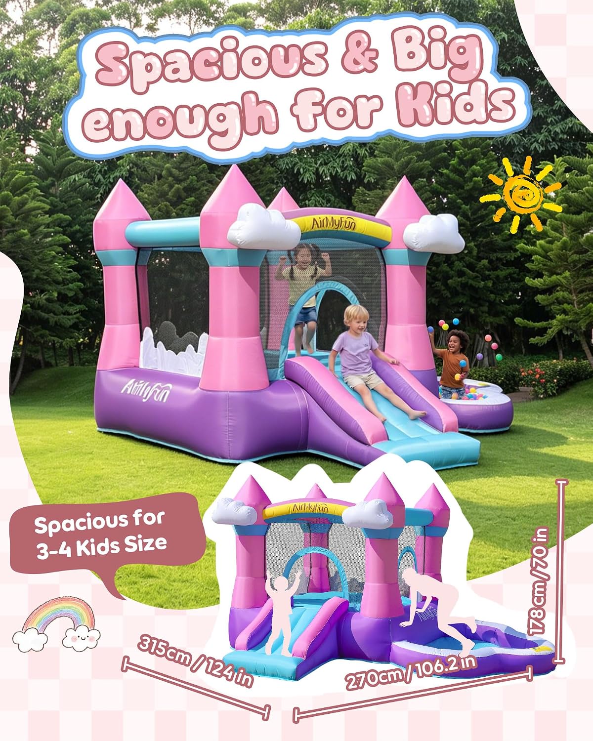 บ้านลมสีชมพูสำหรับเด็กอายุ 3-8 - Kids Outdoor House บทวิจารณ์และราคา