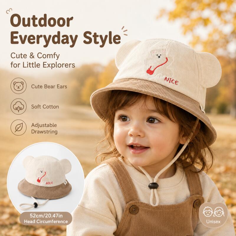 หมวกบักเก็ตเด็ก ลายหูหมี ผ้าฝ้ - Kids Outdoor Hat บทวิจารณ์และราคา