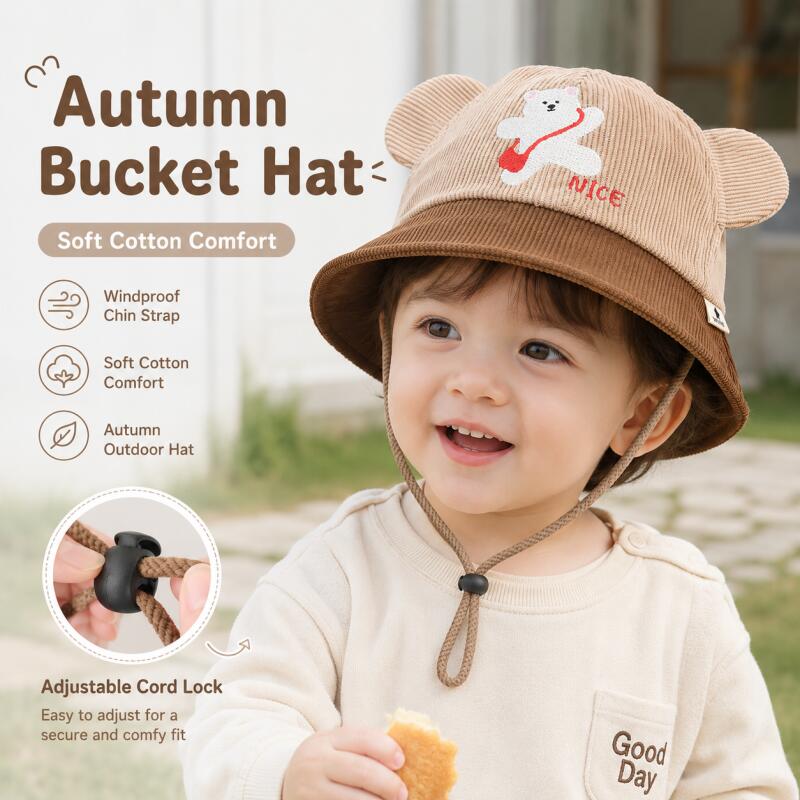 หมวกบักเก็ตเด็ก ลายหูหมี ผ้าฝ้ - Kids Outdoor Hat บทวิจารณ์และราคา