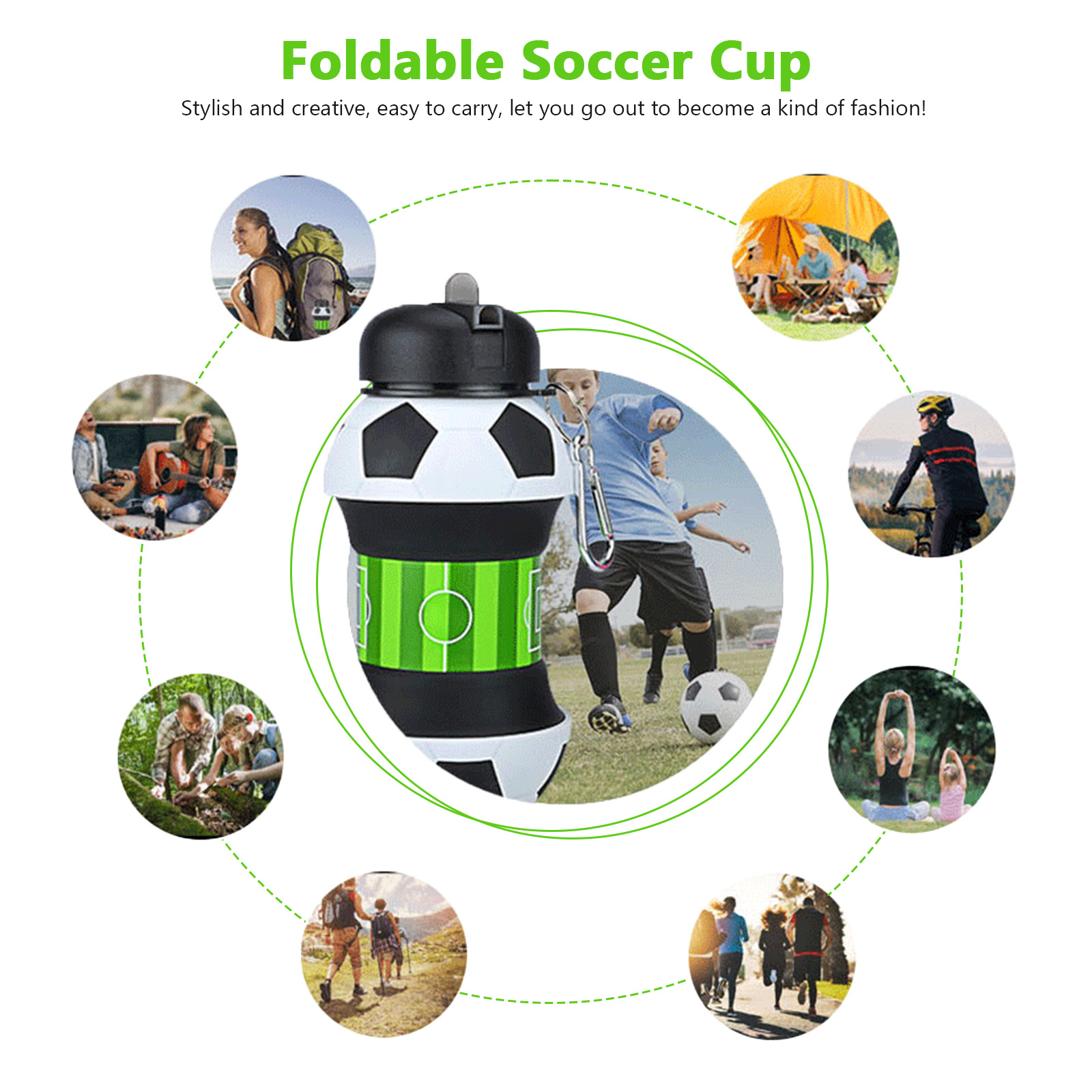 ขวดน้ำฟุตบอลแบบพับได้ขนาด 550  - Outdoor Kid Friendly บทวิจารณ์และราคา