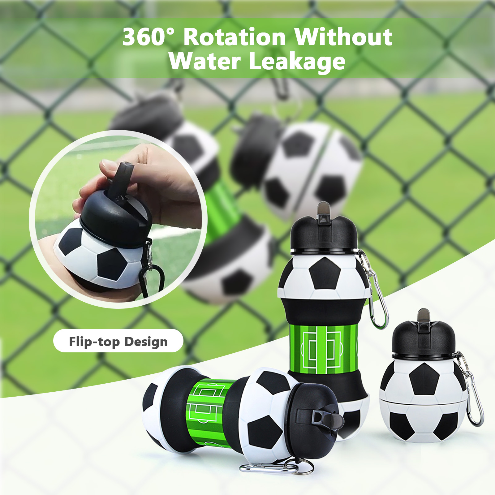 ขวดน้ำฟุตบอลแบบพับได้ขนาด 550  - Outdoor Kid Friendly บทวิจารณ์และราคา